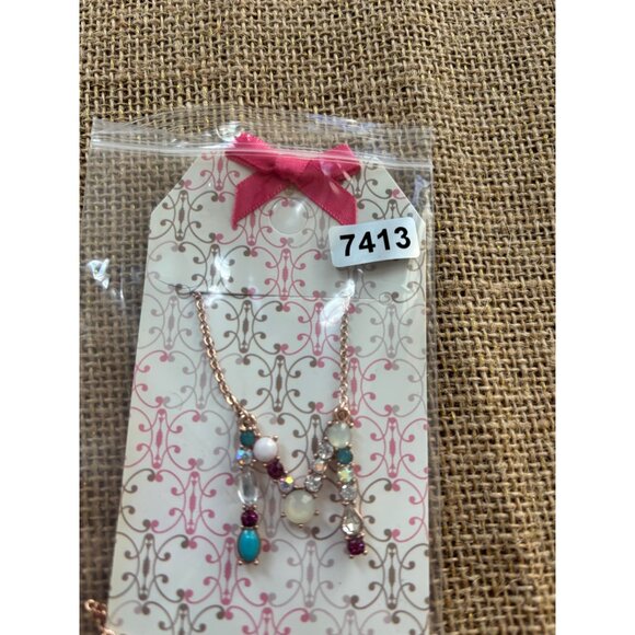 Personalized Letter M Necklace With Gemstones & Rose Gold Chain - Picture 9 of 9